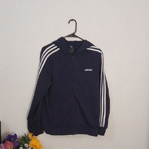 Adidas Men's Navy Hoodie with White Stripes